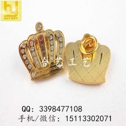 金屬鏤空徽章，皇冠水鉆襟章，鋅合金立體徽章